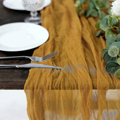 Gauze Cheesecloth Table Runner 10ft Mustard Yellow - Rustic Boho Table Linen