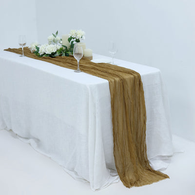 Gauze Cheesecloth Table Runner 10ft Gold - Soft & Rustic Boho Table Linen for Banquets and Dinners