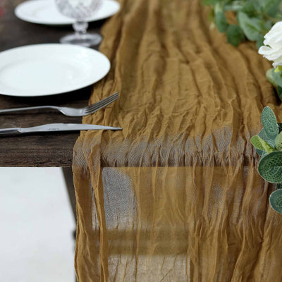 Gauze Cheesecloth Table Runner 10ft Gold - Soft & Rustic Boho Table Linen for Banquets and Dinners