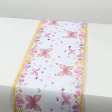 5 Pack White Pink Non-Woven Butterfly Floral Table Runner With Gold Edges