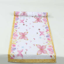 5 Pack White Pink Non-Woven Butterfly Floral Table Runner With Gold Edges