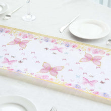 5 Pack White Pink Non-Woven Butterfly Floral Table Runner With Gold Edges