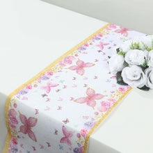 5 Pack White Pink Non-Woven Butterfly Floral Table Runner With Gold Edges