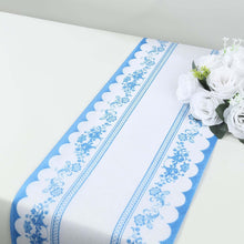 5 Pack White Blue Bordered Style Non-Woven Table Runner with Ornate Floral Prints