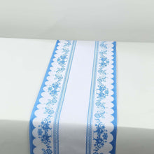 5 Pack White Blue Bordered Style Non-Woven Table Runner with Ornate Floral Prints