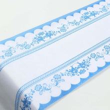 5 Pack White Blue Bordered Style Non-Woven Table Runner with Ornate Floral Prints