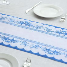 5 Pack White Blue Bordered Style Non-Woven Table Runner with Ornate Floral Prints