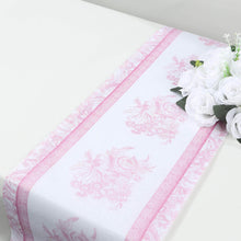 5 Pack White Pink Floral Pattern Non-Woven Table Runner with Ornate Borders