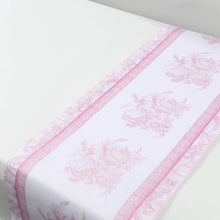 5 Pack White Pink Floral Pattern Non-Woven Table Runner with Ornate Borders