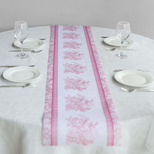 5 Pack White Pink Floral Pattern Non-Woven Table Runner with Ornate Borders