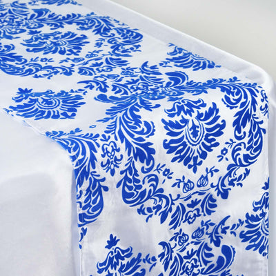 Taffeta Flocking Table Runner 12"x108" Royal Blue Damask - Sophisticated & Textured Table Decor for Events