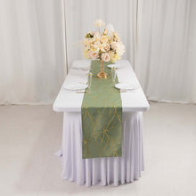 Dusty Sage Green / Gold Foil Tree Branch Pattern Polyester Table Runner 9ft