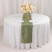 Dusty Sage Green / Gold Foil Tree Branch Pattern Polyester Table Runner 9ft