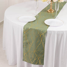 Dusty Sage Green / Gold Foil Tree Branch Pattern Polyester Table Runner 9ft