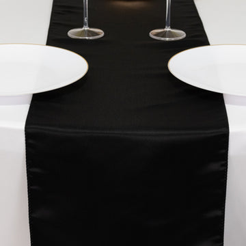 <h3 style="margin-left:0px;"><span style="background-color:transparent;color:#111111;">Stunning Black Seamless Lamour Satin Table Runner 12"x108"</span>