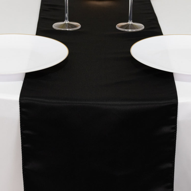 Black Lamour Satin Table Runner - 12x108inch