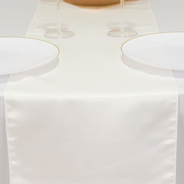 <h3 style="margin-left:0px;"><span style="background-color:transparent;color:#111111;">Stunning Ivory Seamless Lamour Satin Table Runner 12"x108"</span>