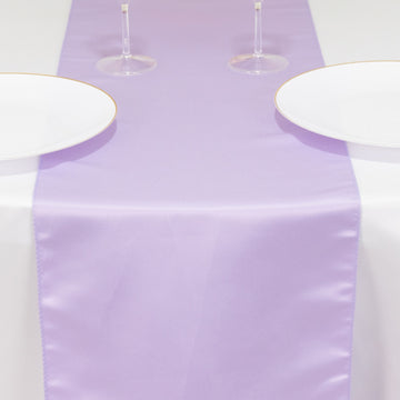 <h3 style="margin-left:0px;"><span style="background-color:transparent;color:#111111;">Stunning Lavender Lilac Seamless Lamour Satin Table Runner 12"x108"</span>