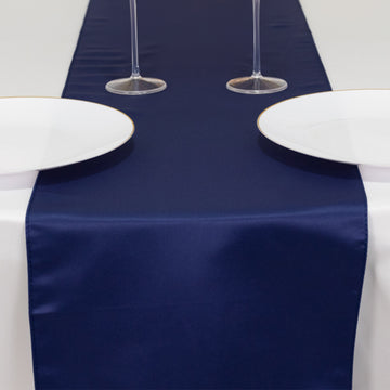 <h3 style="margin-left:0px;"><span style="background-color:transparent;color:#111111;">Stunning Navy Blue Seamless Lamour Satin Table Runner 12"x108"</span>