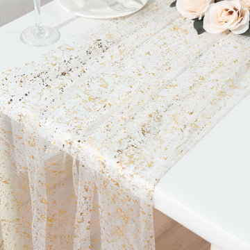 Metallic Gold Glitter Sheer Chiffon Table Runner, Boho Wedding Table Runner - 10ft