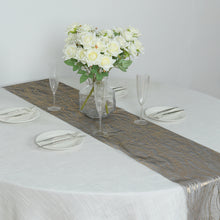 5 Pack Black Mesh Organza Table Runners with Gold Foil Water Wave Pattern