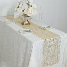 5 Pack Gold Mesh Organza Table Runners with Gold Foil Water Wave Pattern