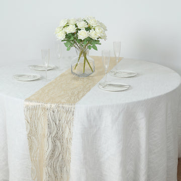 5 Pack Gold Mesh Organza Table Runners with Gold Foil Water Wave Pattern - 12"x108"