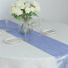 5 Pack Royal Blue Mesh Organza Table Runners with Gold Foil Water Wave Pattern