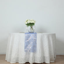 5 Pack Royal Blue Mesh Organza Table Runners with Gold Foil Water Wave Pattern