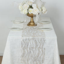 5 Pack White Mesh Organza Table Runners with Gold Foil Water Wave Pattern