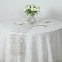 5 Pack White Mesh Organza Table Runners with Gold Foil Water Wave Pattern