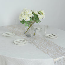 5 Pack White Mesh Organza Table Runners with Gold Foil Water Wave Pattern