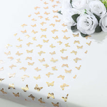 5 Pack White Sheer Organza Table Runners with Metallic Gold Foil Butterfly Motifs