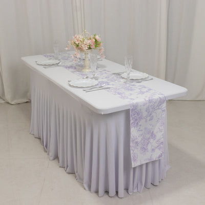 Polyester Table Runner 12"x108" White with Lavender Lilac French Toile Floral Print - Exquisite Reusable Table Décor