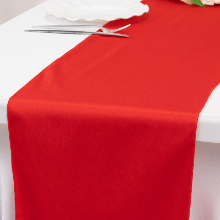 Red Premium Scuba Polyester Table Runner, Wrinkle Free Table Linen