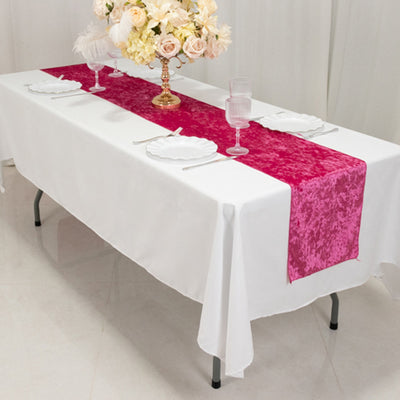 Premium Crushed Velvet Table Runner 12"x108" Fuchsia - Soft & Classy Table Linen