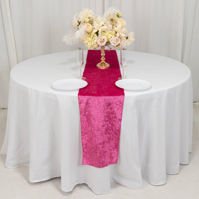 Premium Crushed Velvet Table Runner 12"x108" Fuchsia - Soft & Classy Table Linen