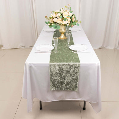 Premium Crushed Velvet Table Runner 12"x108" Sage Green - Soft & Classy Table Linen