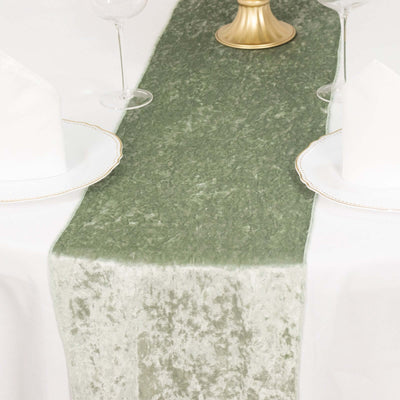 Premium Crushed Velvet Table Runner 12"x108" Sage Green - Soft & Classy Table Linen