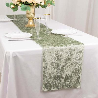 Premium Crushed Velvet Table Runner 12"x108" Sage Green - Soft & Classy Table Linen