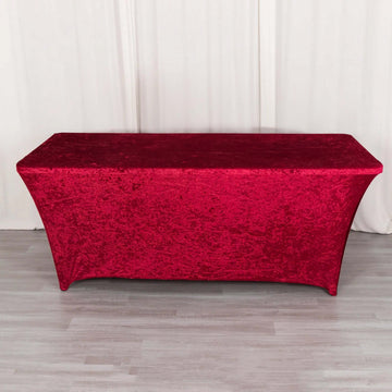 Red Crushed Velvet Stretch Fitted Rectangular Table Cover 6ft