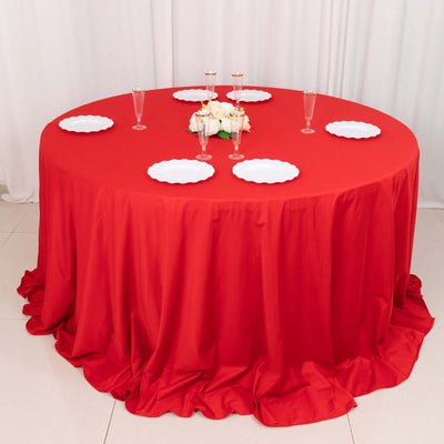 Scuba Round Tablecloth 132" Red - Seamless & Wrinkle Free Table Cover