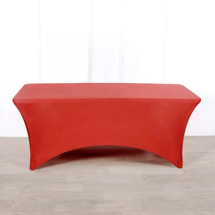 Red Stretch Spandex Rectangle Tablecloth 8ft Wrinkle Free Fitted Table Cover