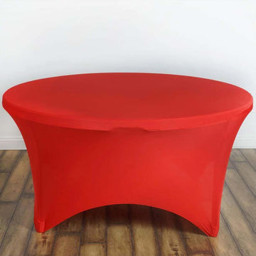 Add a Pop of Color to Your Event with the Red Round Stretch Spandex Tablecloth 60inches