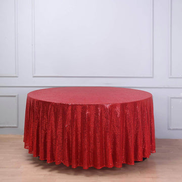 Red Seamless Premium Sequin Round Tablecloth 108"