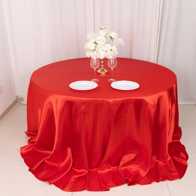 Satin Round Tablecloth 132" Red - Seamless Table Cover