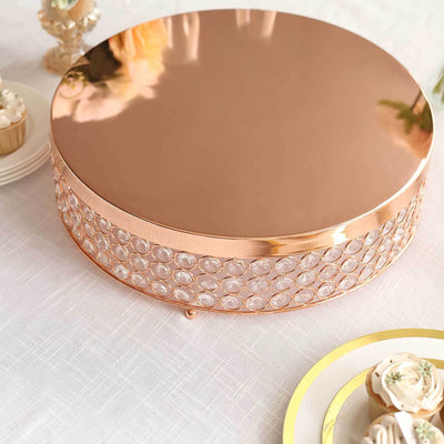 Metal Cake Stand Pedestal 16" Crystal Beaded Design Rose Gold - Cupcake Display and Dessert Riser
