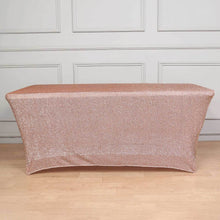 Rectangular 6 Feet Blush & Rose Gold Metallic Tinsel Shimmer Spandex Table Cover 