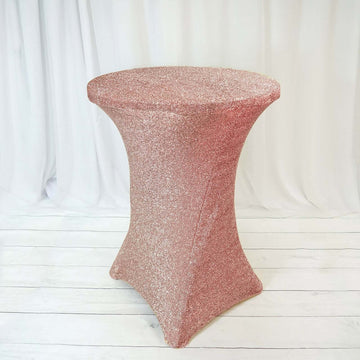 Rose Gold Metallic Shiny Glittered Spandex Cocktail Table Cover