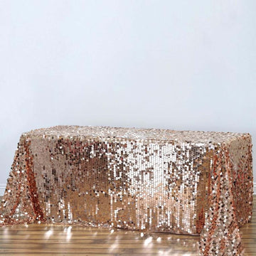 Rose Gold Seamless Big Payette Sequin Rectangle Tablecloth 90"x132" for 6 Foot Table With Floor-Length Drop